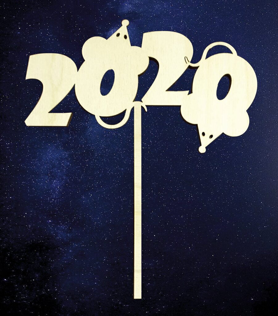 Заготовка деревянная НГ Топпер 2020 с мышками 15*18 см