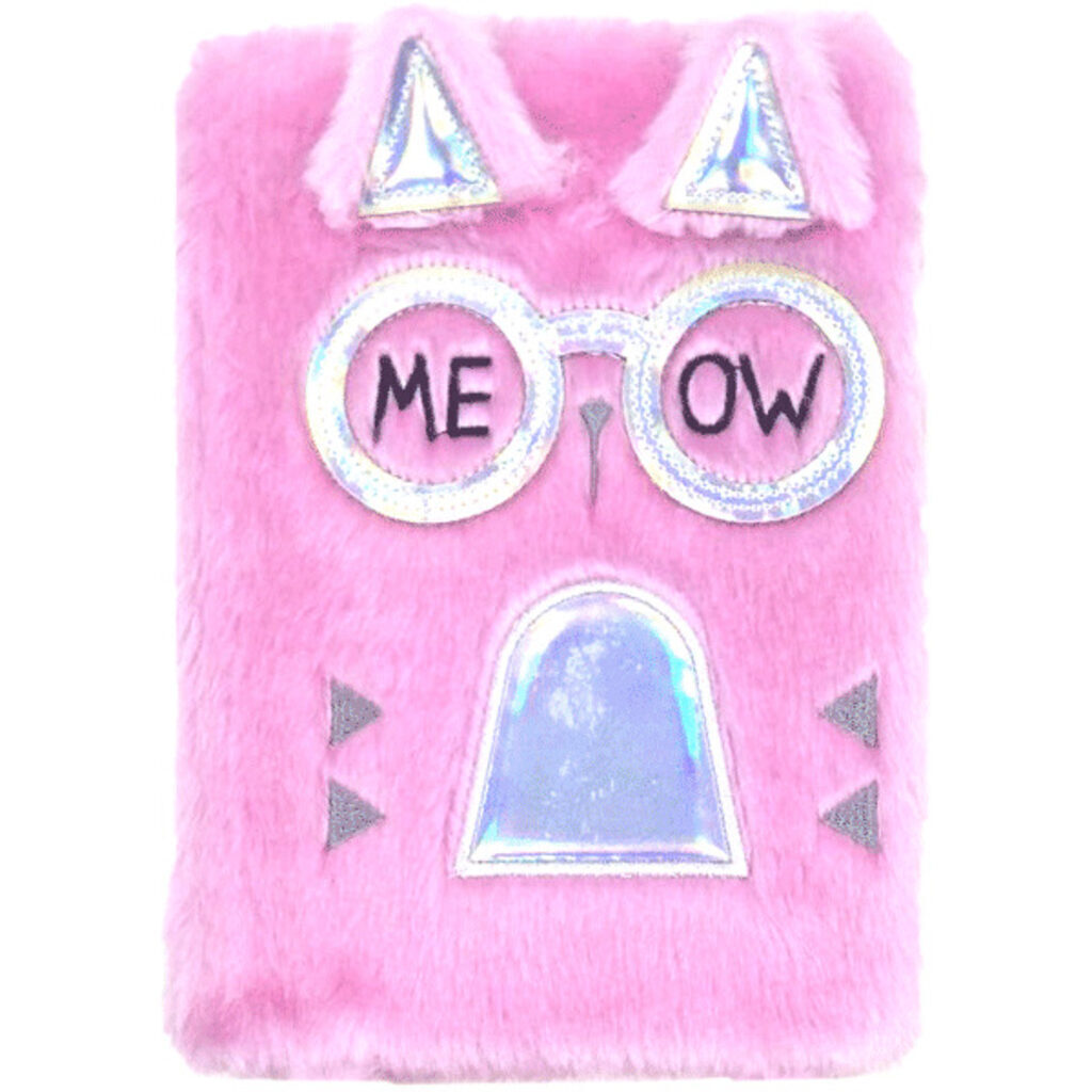 Записная книжка А5  80л. "Meow" иск.мех, тв. обложка, аппликация, клетка, ляссе