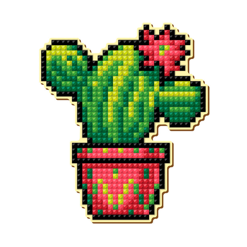 Мозаика алмазная по номерам 10*10см "Цветущий кактус" НА МАГНИТЕ