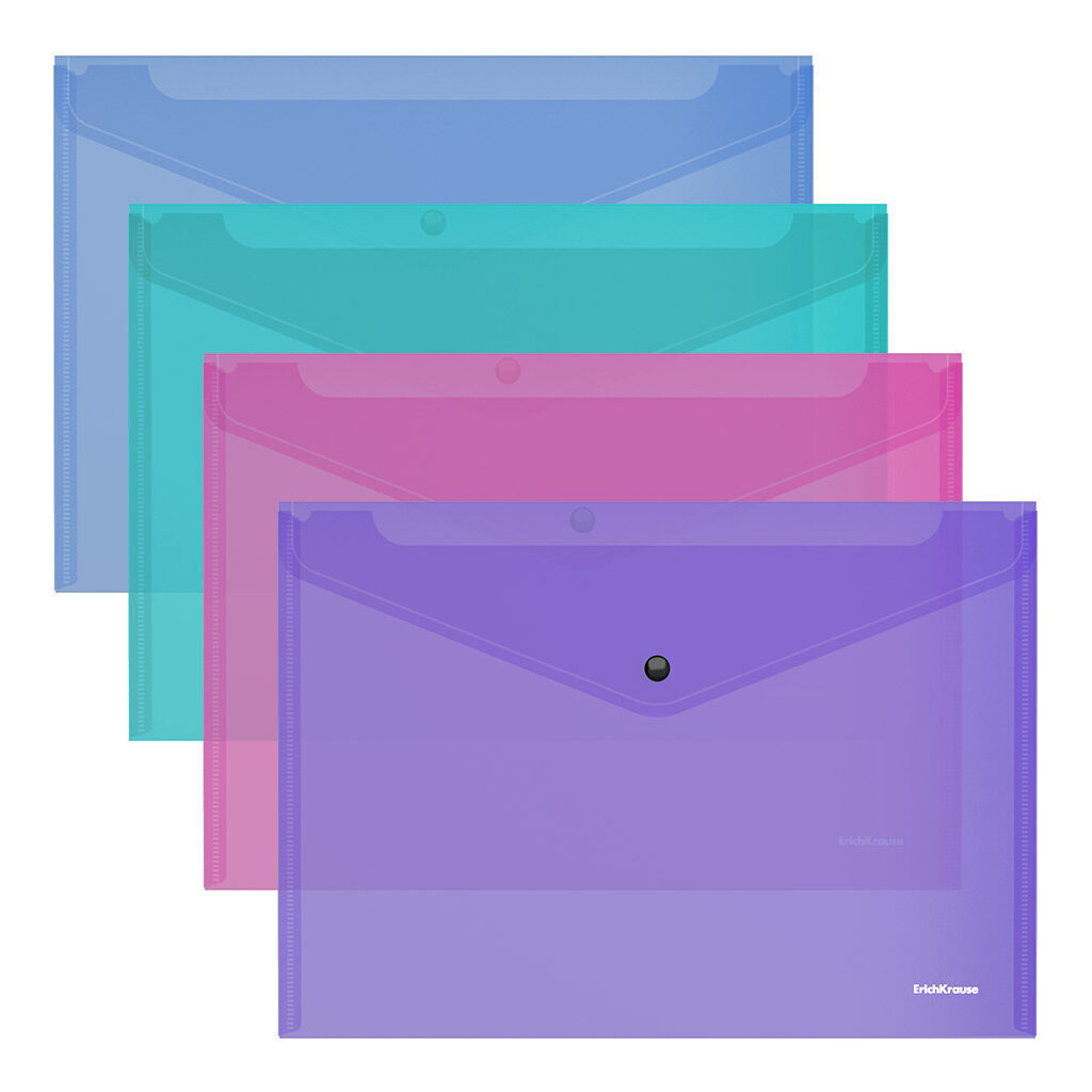 Конверт на кнопке А4  Glossy Vivid 0,18мм, полупрозрачный, ассорти