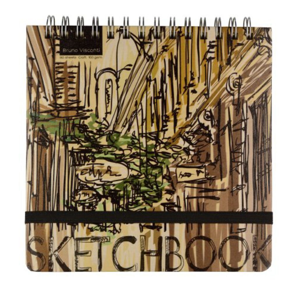 Скетчбук 200*200мм  80л., гребень, 100гр/м2 "SKETCHBOOK BrunoVisconti", крафт-бумага, тв.подложка