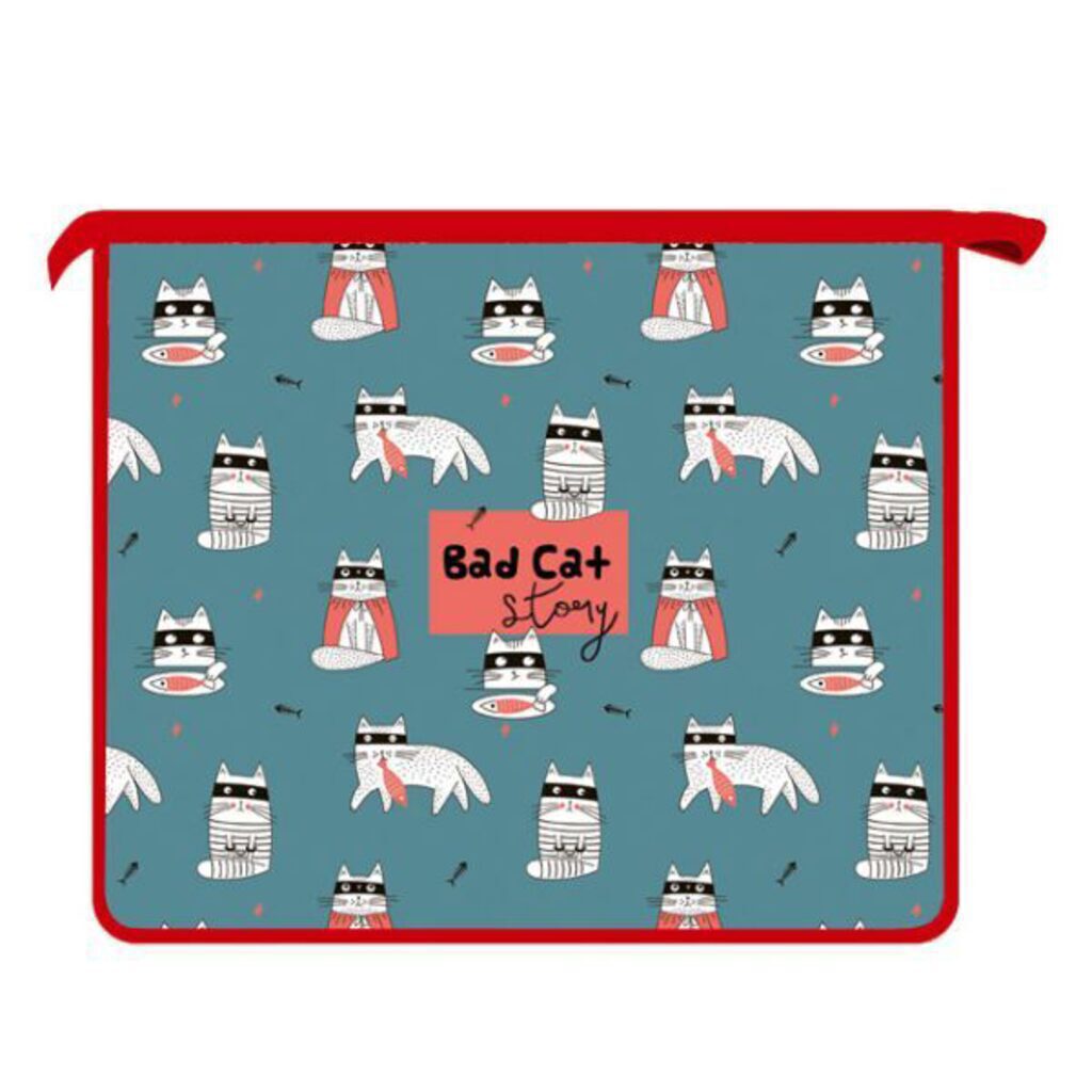 Папка д/тетрад. А5 (240*205*45) 1отд. молния сверху, пластик "Bad cat story" диз.с двух сторон