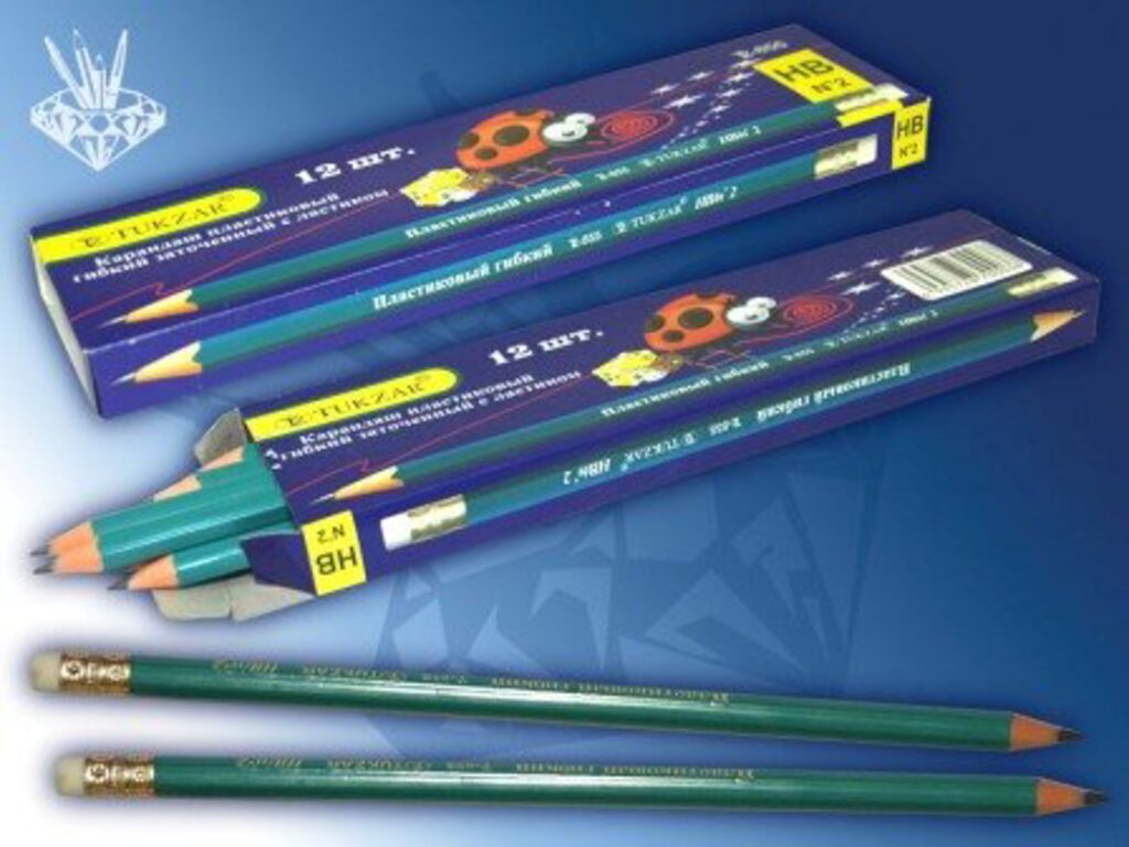 Карандаш пластиковый, с ластиком, зеленый