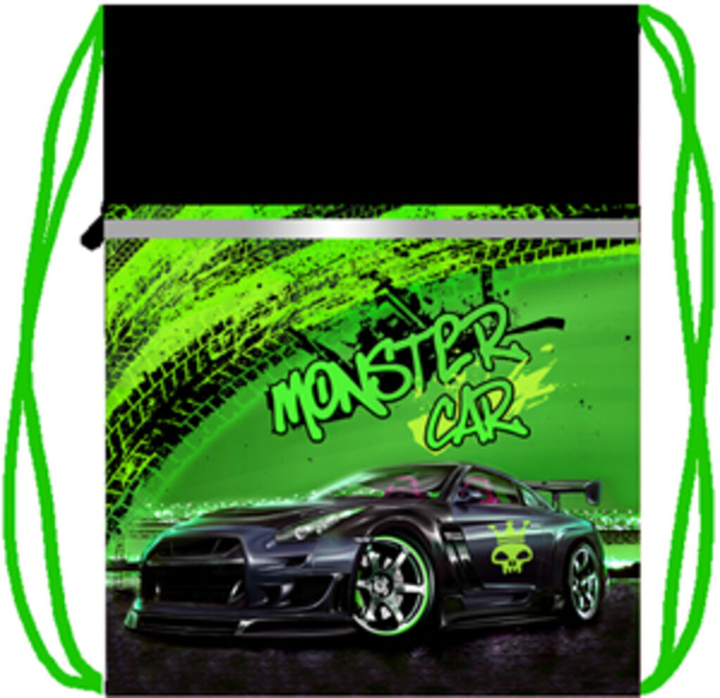 Мешок для обуви 1 отд, карман на молнии, 370*470 Monster car, светоотраж.лента