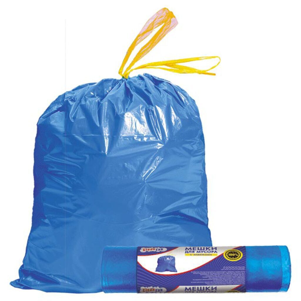 Мешки для мусора "CleanLab" 50см/60см, 12мкм, 35л, 15шт. в рулоне с завязками, синие