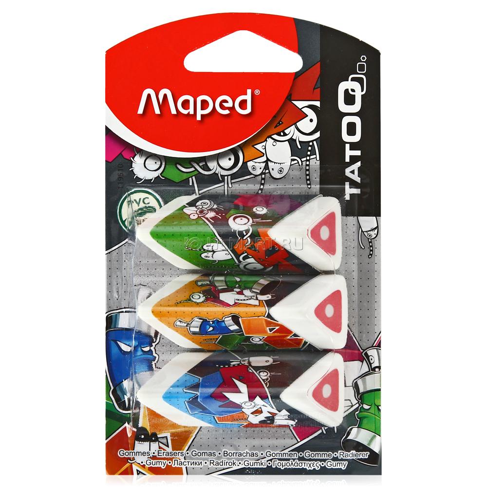 Ластик MAPED "TATOO", треуголный, узор Париж, 3шт