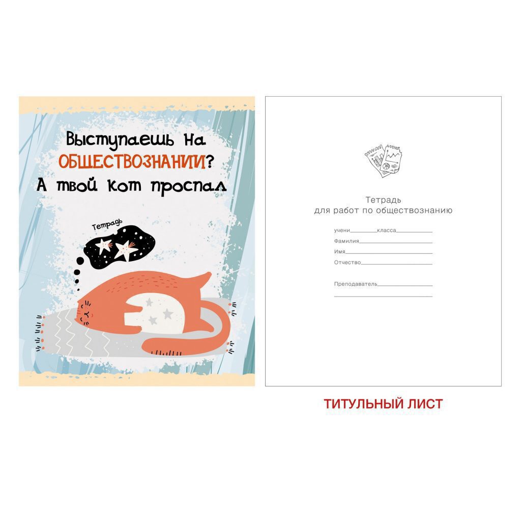 Тетрадь предметная А5 Обществознание, "Тетрадь кота" 48л, глянц.лам., кл.