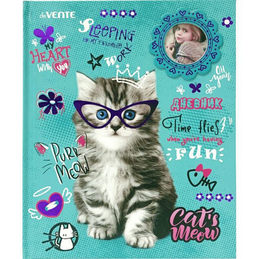 Дневник универсальн. обл. 7БЦ   "Purr Meow" тв.пер., фольга, рамка д/фото, ляссе, 48л