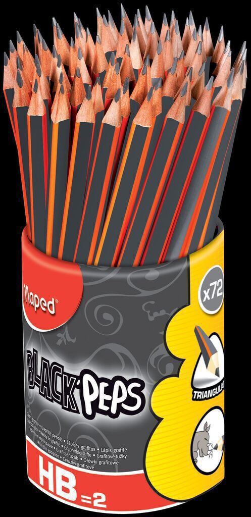 Карандаш BLACK PEPS НВ треуг, ударопрочный, с ластиком, сткан -72 шт