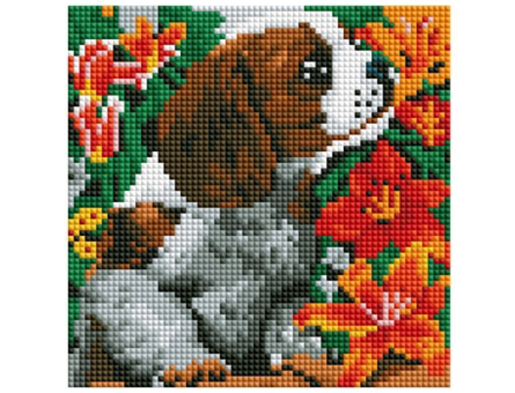 Мозаика алмазная по номерам 20*20см "Щенок в цветах" с подрамником