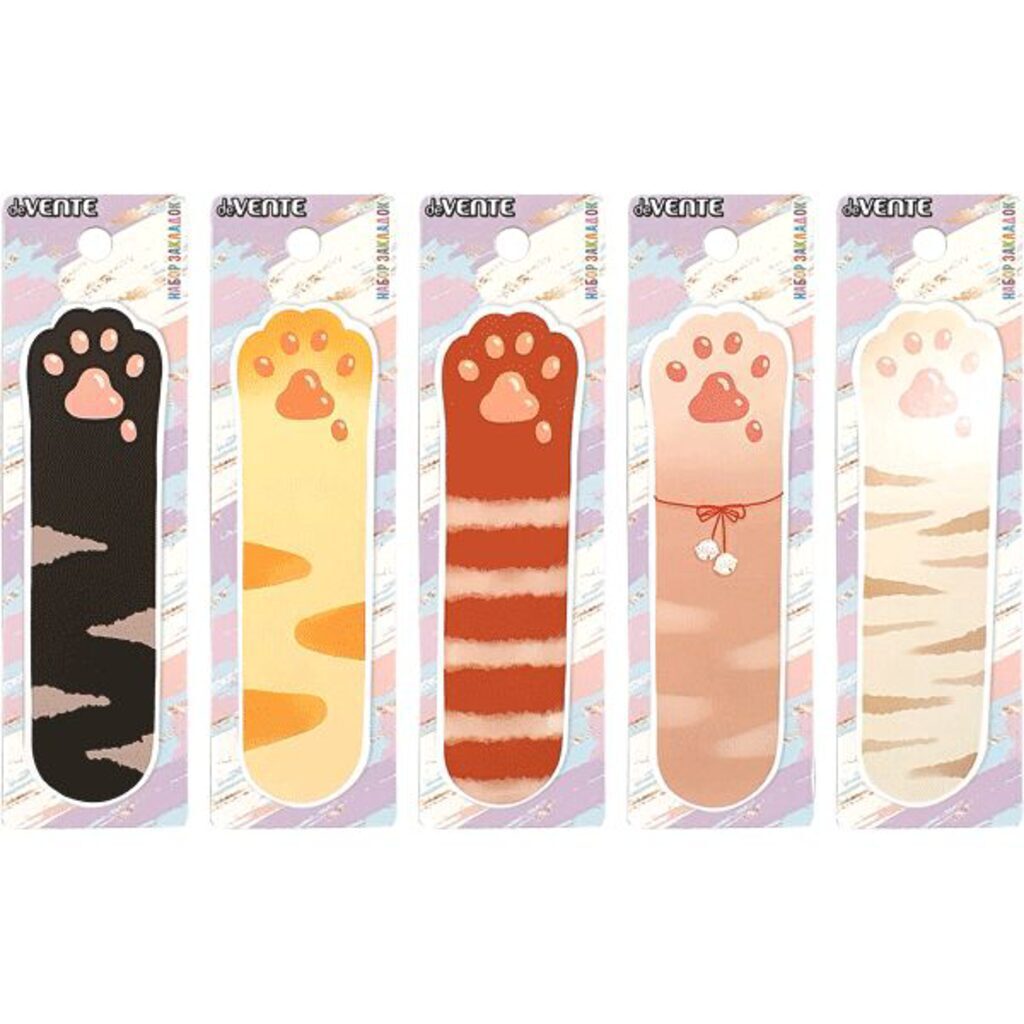 Закладка картонная фигурная  "Cat feet" 5шт/уп, дизайн ассорти