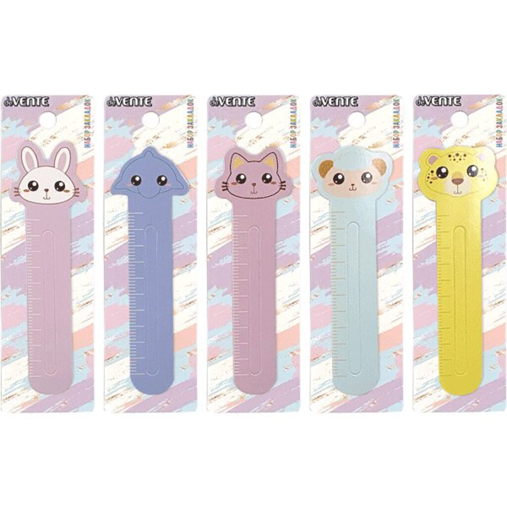 Закладка картонная фигурная "Cute" 5шт/уп, дизайн ассорти, с линейкой