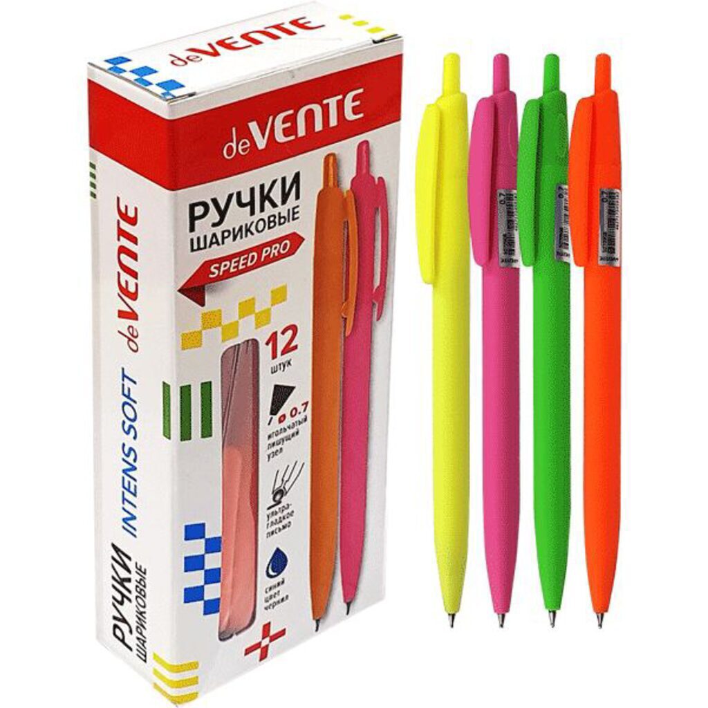 Ручка шар. deVENTE "Intens Soft", 0,7мм, автомат., с покрытием Soft Touch, синяя, корп. ассорти