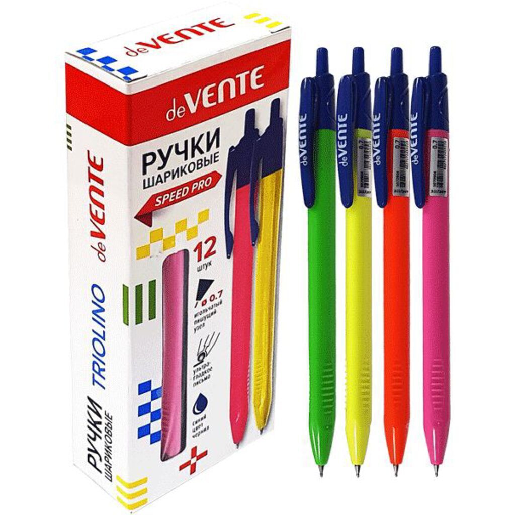 Ручка шар. deVENTE "Triolino Neon", 0,7мм, автомат., с покрытием Soft Touch, синяя, корп. ассорти