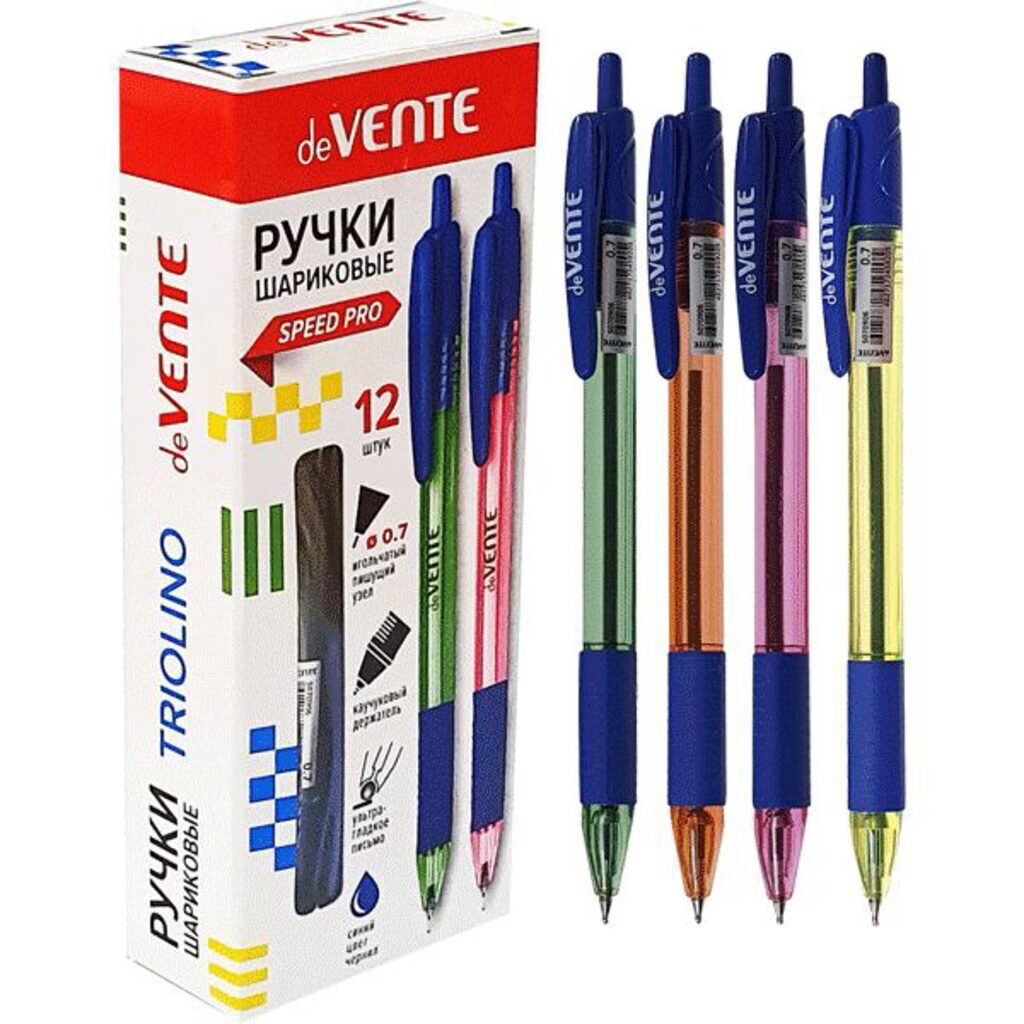 Ручка шар. deVENTE "Triolino Neon", 0,7мм, автомат., рез.держатель, синяя, корп. ассорти*