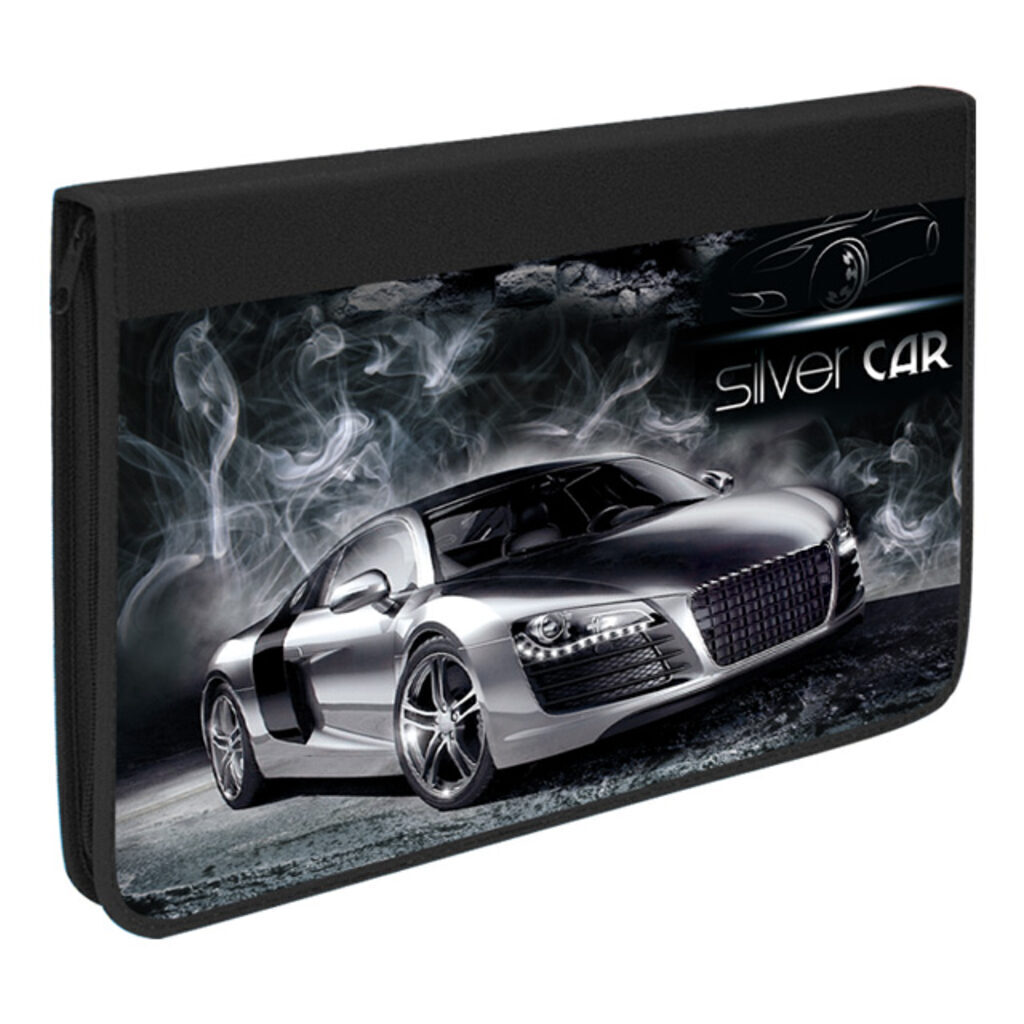 Папка д/труда А4 (340*235*30) 1отд. молния вокруг, ткань/ламинат "Silver car"