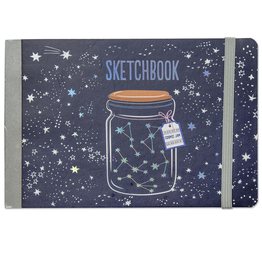 Скетчбук В6  80л., сшивка, 100гр/м2 "Cosmic jam" тв. обложка с карманом, тон. блок