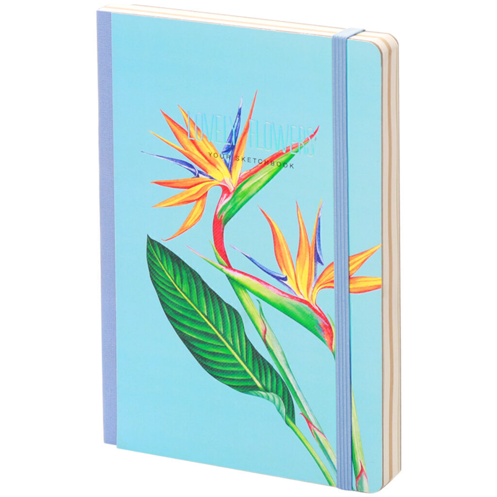 Скетчбук А5  80л., сшивка, 100гр/м2 "Lovely flowers" тв. обложка с карманом, тон. блок