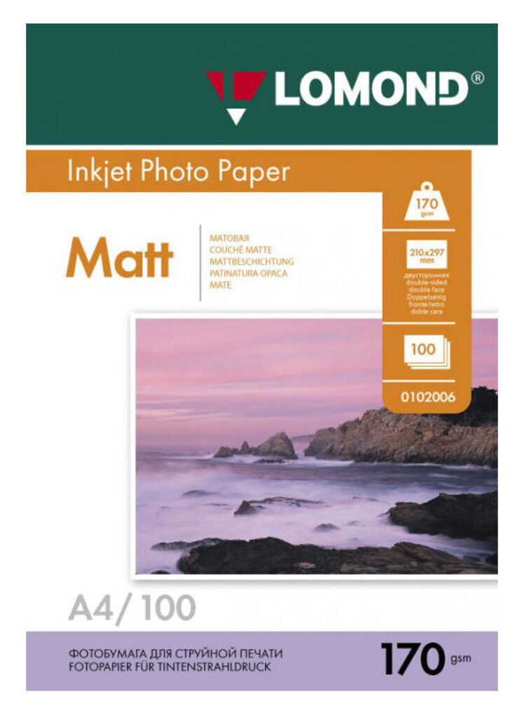 Фотобумага INK JET LOMOND А4 170г, 100л, матовая, двухсторонняя