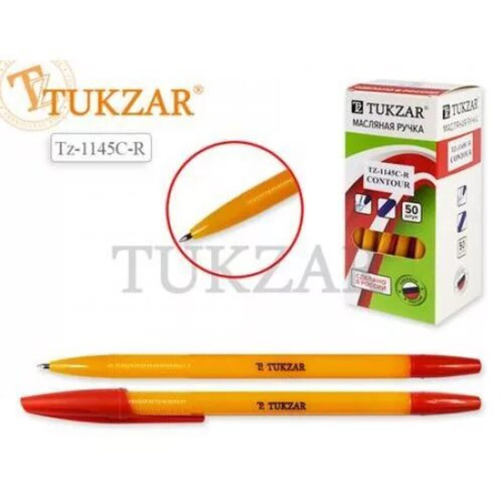 Ручка шар. TUKZAR красная, масл.основа, игол.након, оранж. корпус