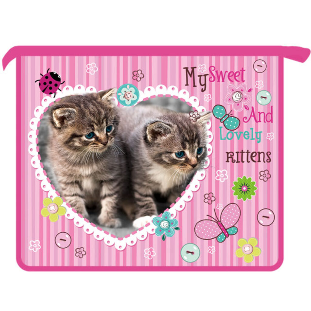 Папка д/тетрад. А5 1отд. на молнии сверху.  Lovely kittens, пластик, диз.с двух сторон (240*205*45)
