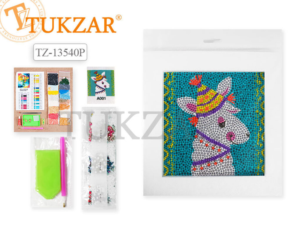 Мозаика алмазная по номерам 15*15см "Лама" + пенопластовая рамка