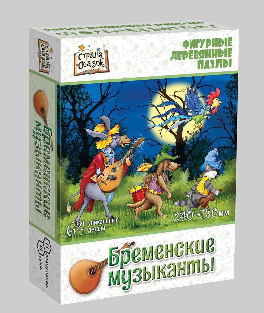 Пазлы фигурные  64 элемента Страна сказок "Бременские музыканты" 240*180 мм, дерево