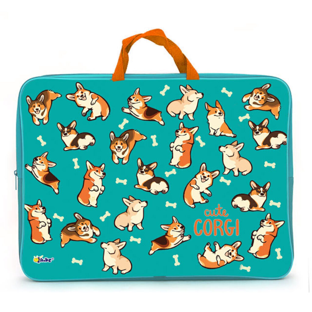 Папка А3 для менеджера широкая, ручка тканевая,  Корги паттерн