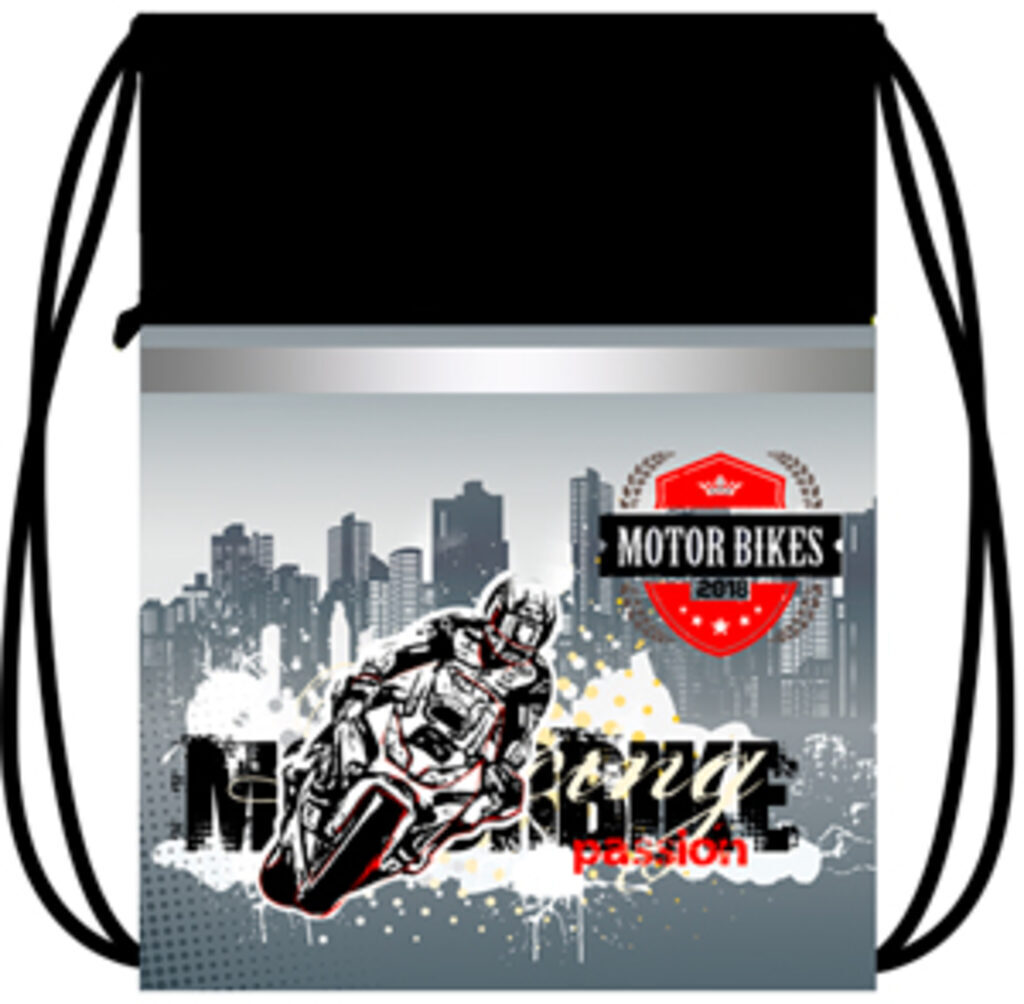 Мешок для обуви 1 отд, 370*470, карман, светоотр. "Motor bikes"