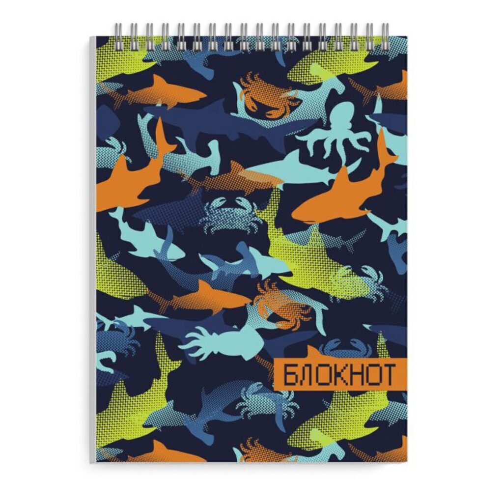 Блокнот А5  60л  "Морская фактура" клетка, гребень, УФ-лак