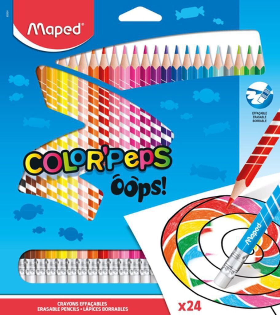 Карандаши цвет. 24цв  Maped Color Peps пластиковые, с ластиком, стираемые