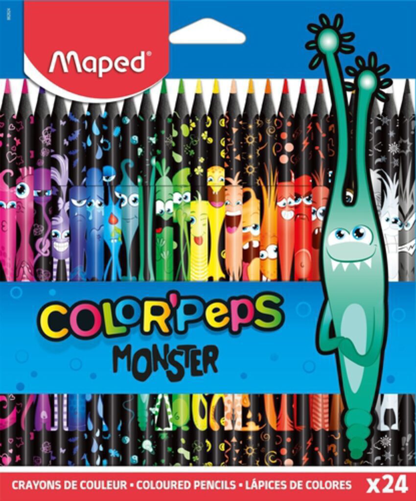 Карандаши цвет. 24цв  Maped Color Peps Black Monster  декорированные, пластиковые