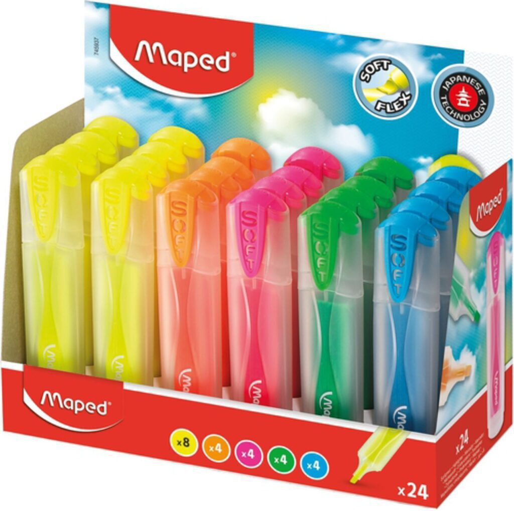 Текстовыделитель FLUO PEP'S SOFT TRANSLUCENT гибкий наконечник 5 цв. ассорти в дисплее