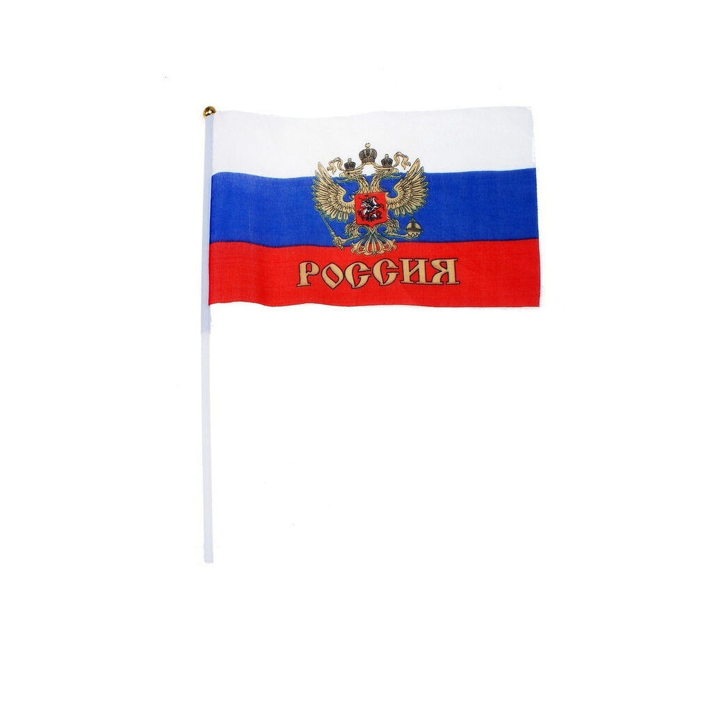 Флаг "РОССИЯ" 20*28см, герб, с палочкой