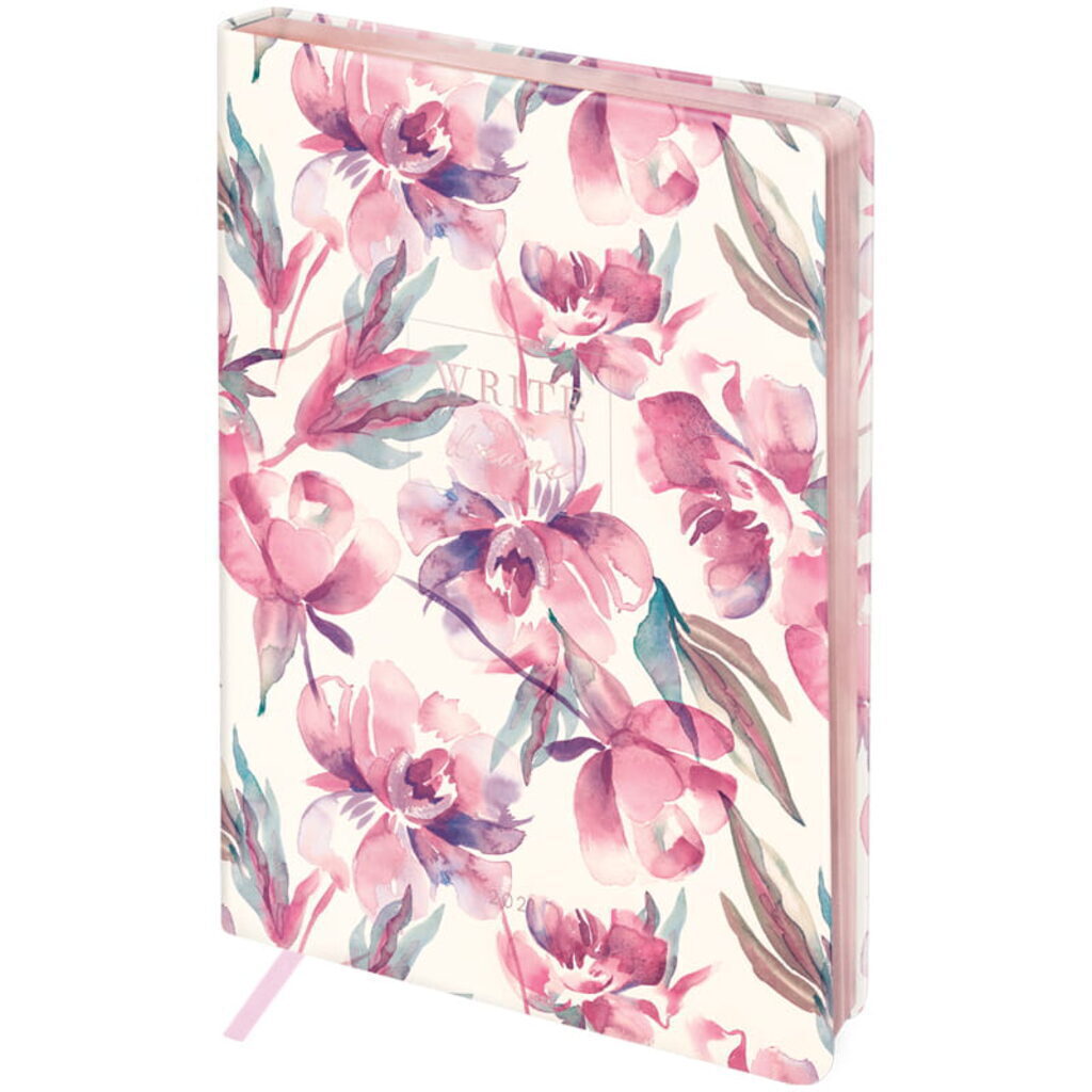 Ежедневник дат. 2021г А5 Romance.Pink flowers 176л., тв.обложка, кожзам, ляссе, 80г/м2