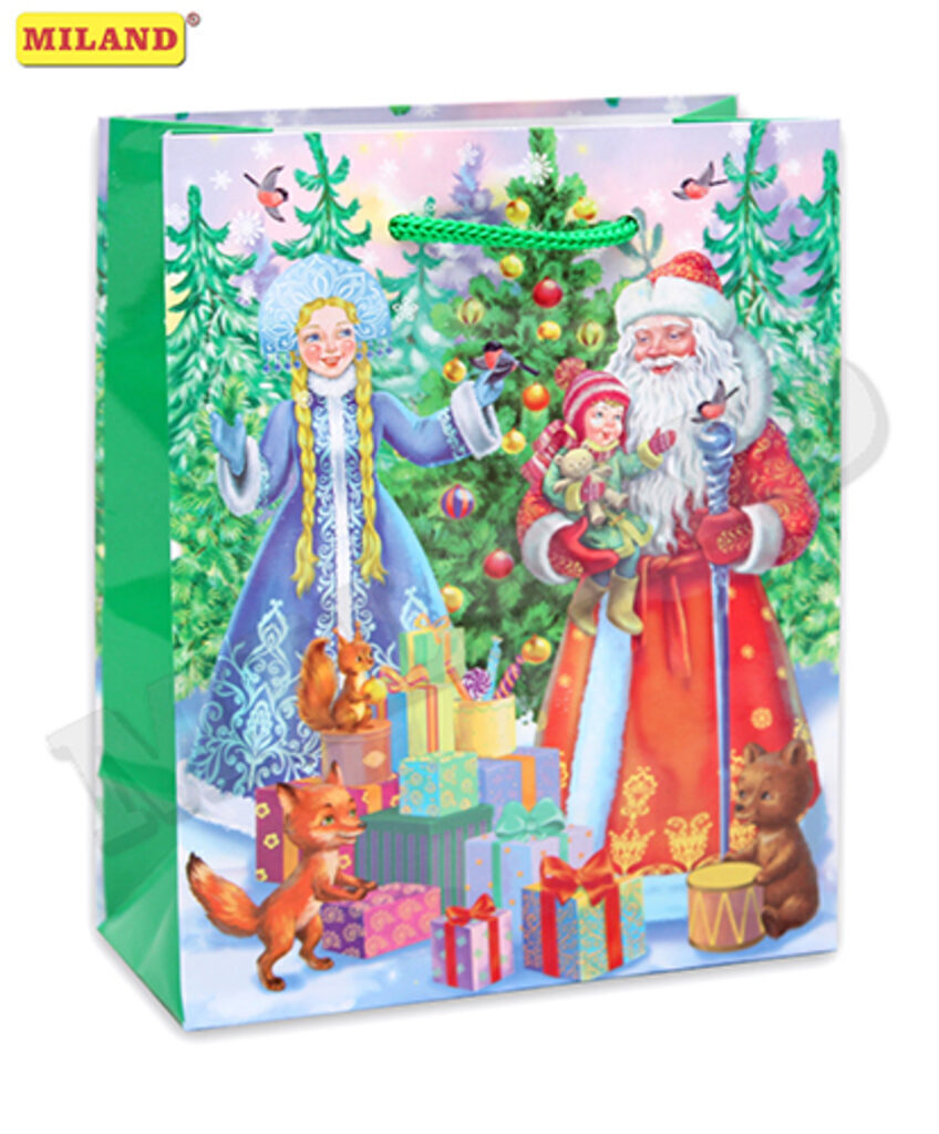 Пакет подар. бум. новогодн. 11*14*6см Новогоднее утро в кругу сказочных друзей