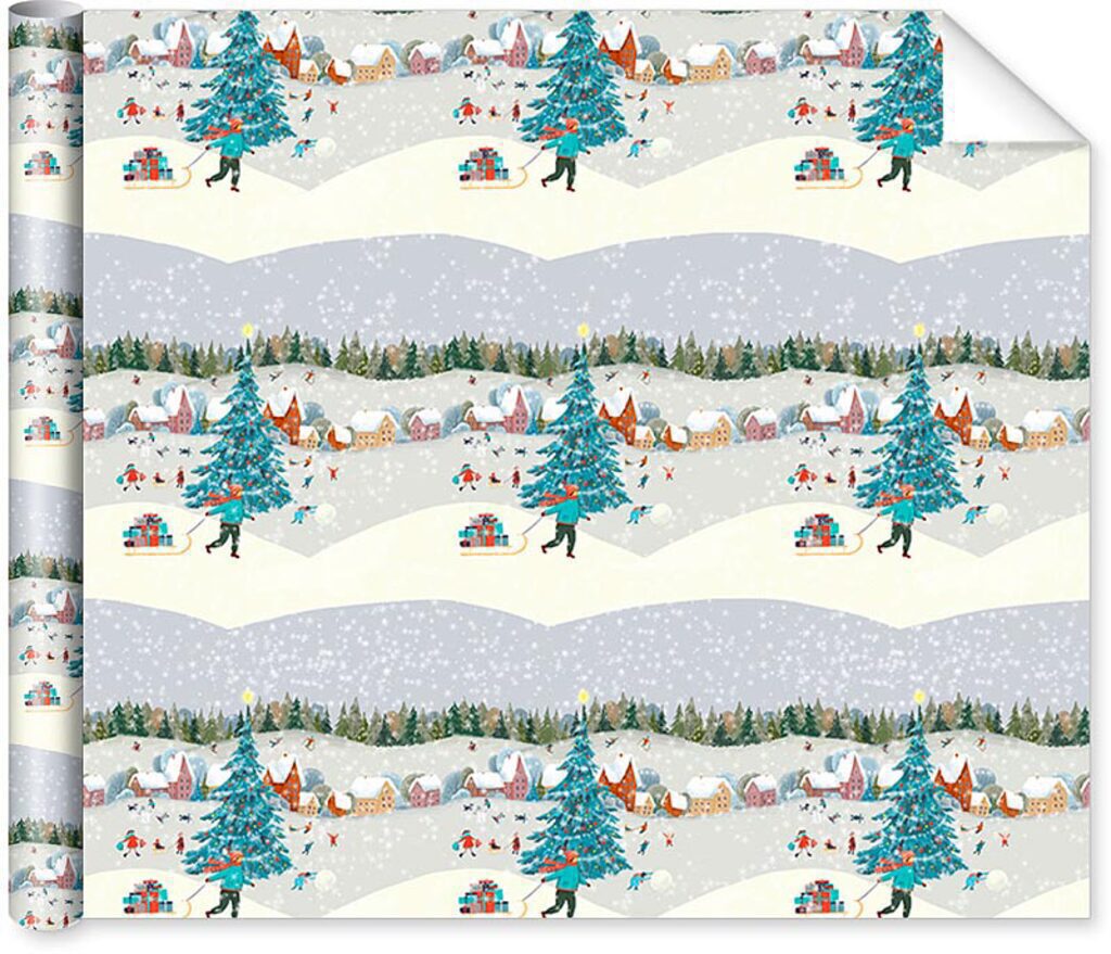 Бумага упаковочная 70*100см "Девочка и санки"