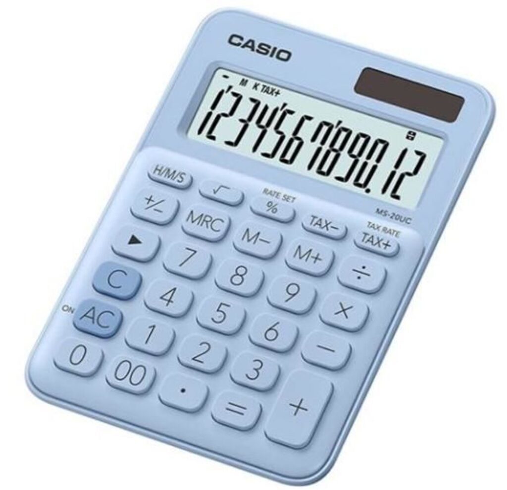 Калькулятор 12 разр.  CASIO MS-20UC-LB-S-EC настольный, светло-голубой