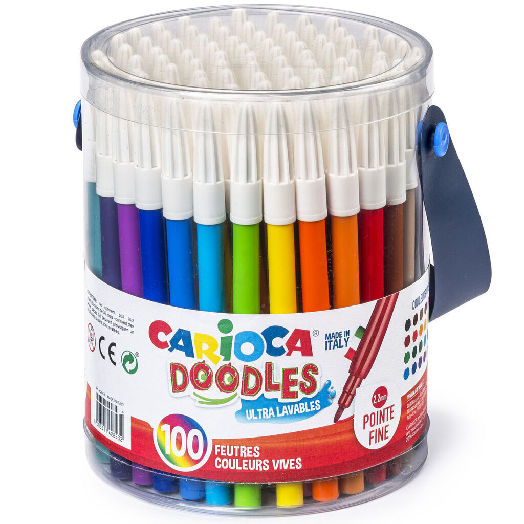 Фломастеры  24цв/100шт "Carioca DOODLES" в пласт.ведерке на лямке