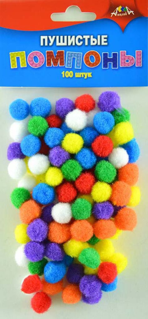 Набор Помпоны пушистые 15мм, 100шт.