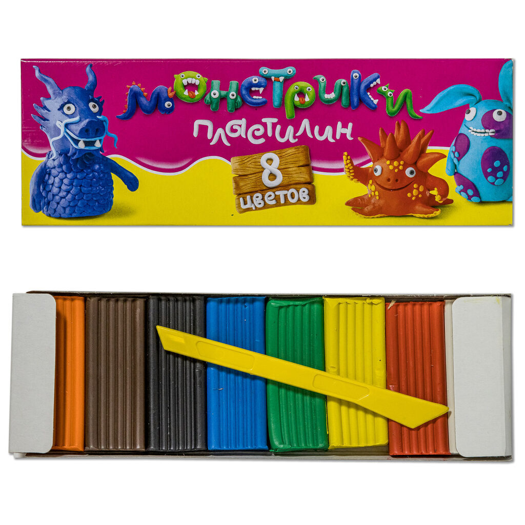 Пластилин  8цв 120гр. МОНСТРИКИ к/к, стек