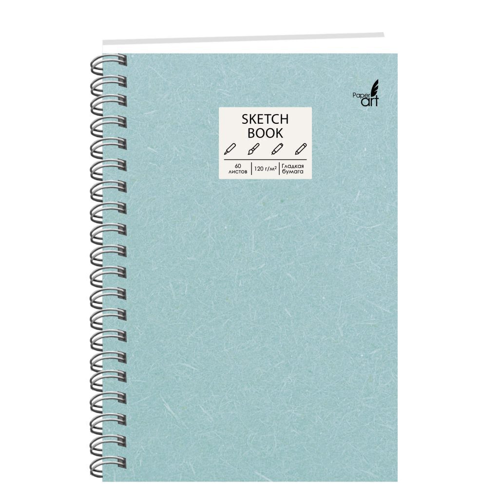 Скетчбук А5  60л., гребень, 120гр/м2 "SKETCHBOOK. Мятная текстура" тв.подложка