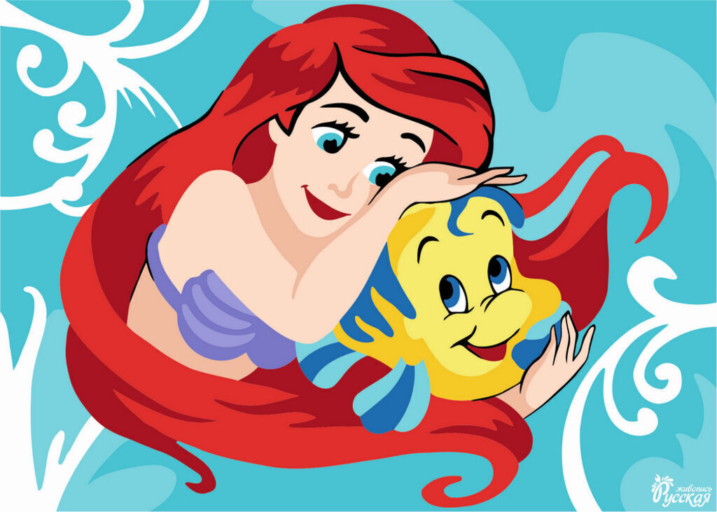 Живопись по номерам с акрилом 15*21см  "Ариэль и Флаундер" Disney