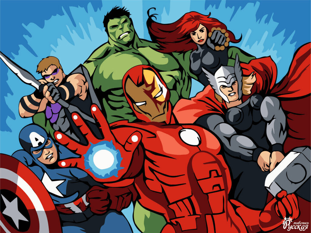 Живопись по номерам с акрилом 30*40см  "Мстители" Marvel