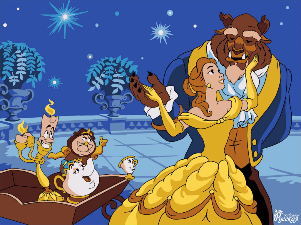 Живопись по номерам с акрилом 30*40см  "Красавица и чудовище" Disney