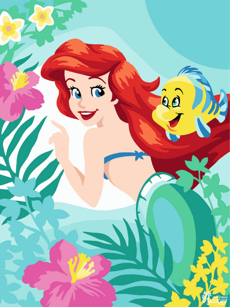 Живопись по номерам с акрилом 30*40см  "Ариэль" Disney