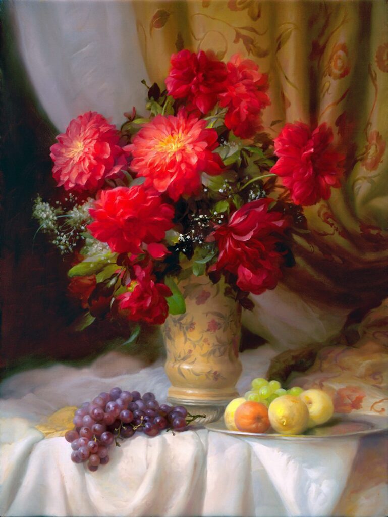 Живопись по номерам с акрилом 30*40см "Георгины" Д. Севрюков