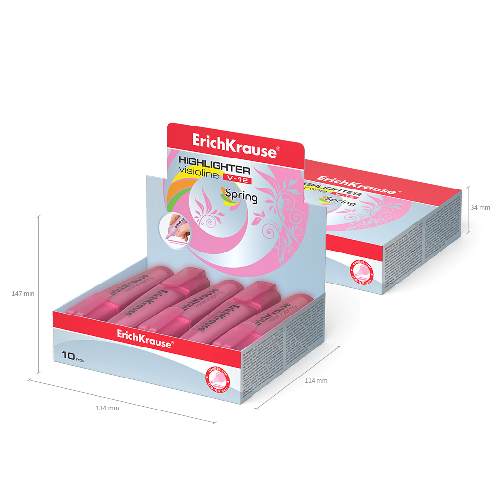 Текстмаркер ErichKrause Visioline V-12 Spring, цвет чернил розовый (в коробке-дисплее по 10 шт.)