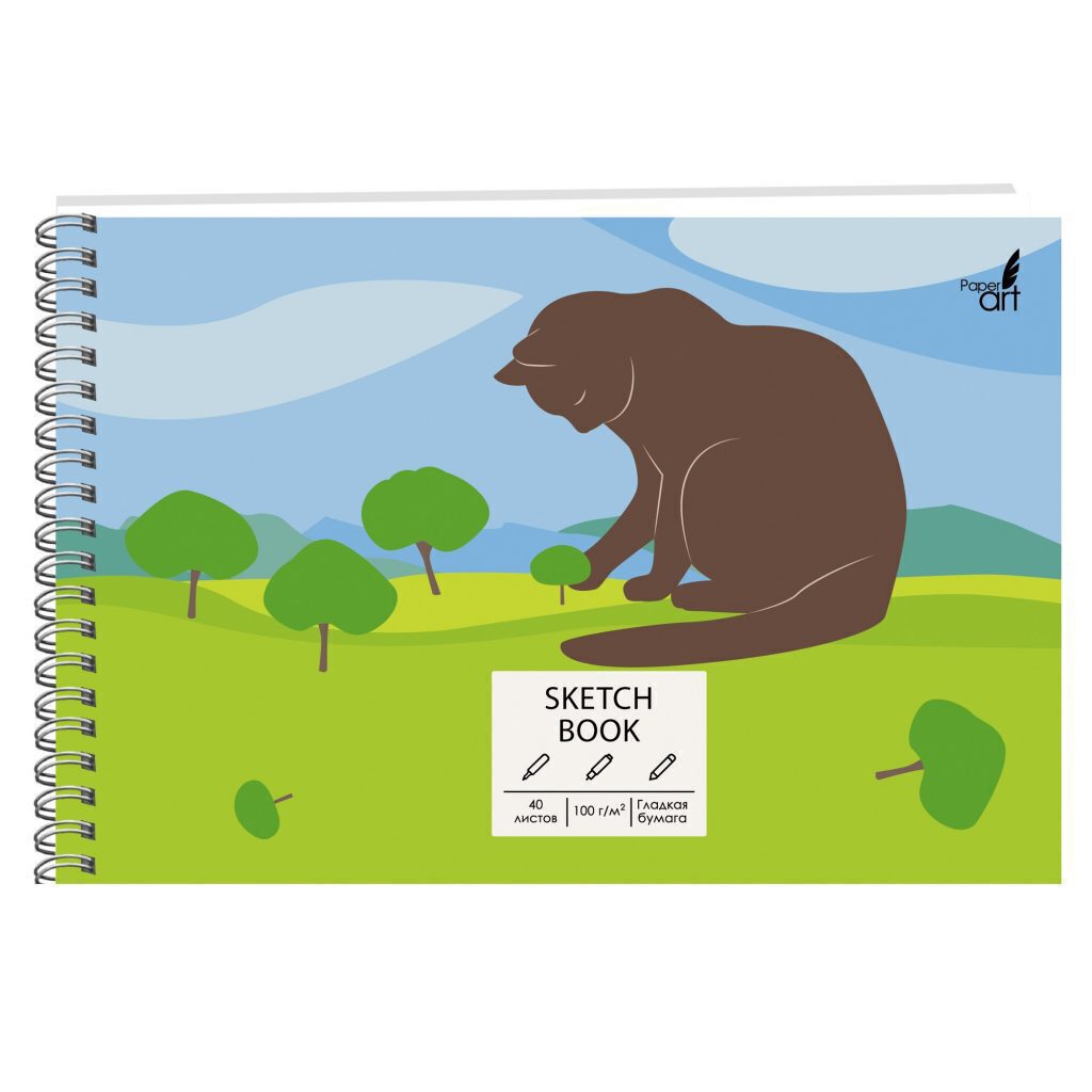 Скетчбук А5  40л., гребень, 100гр/м2 "SKETCHBOOK. Кошкин мир"