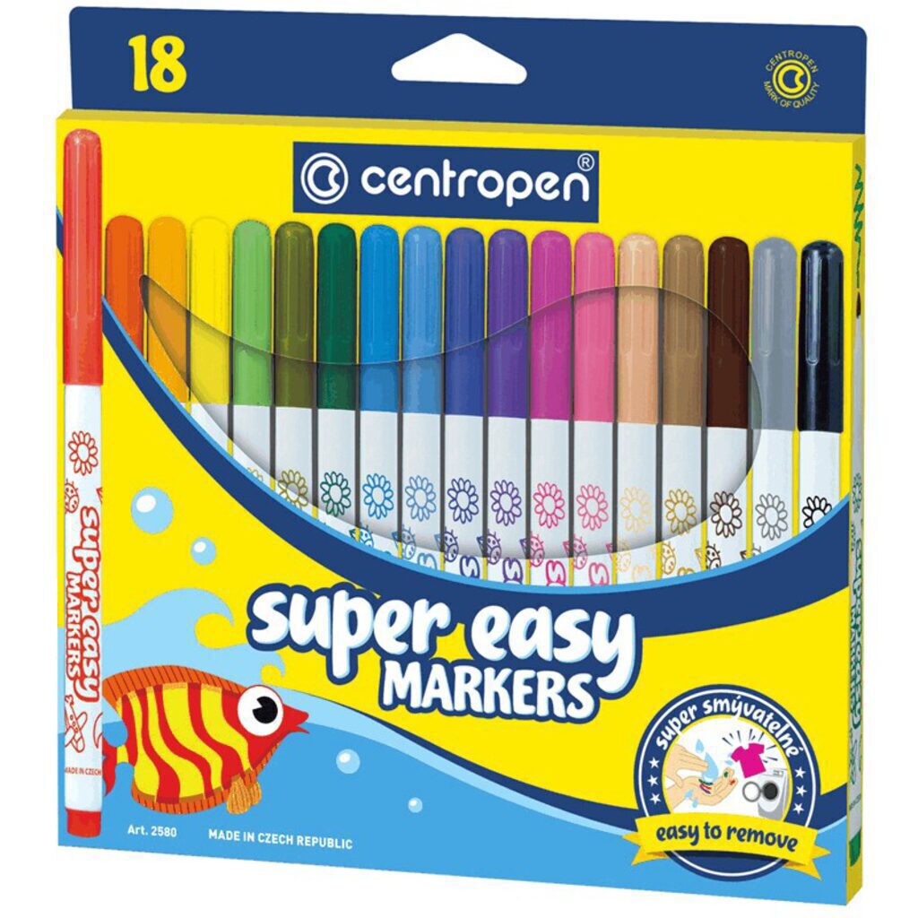 Фломастеры  18цв "Centropen. Super Easy", на водной основе, трехгранные , карт.упак